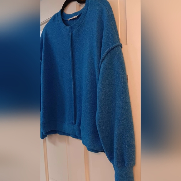 Zenana Cozy Blue Crew Neck Sweater - Picture 2 of 5